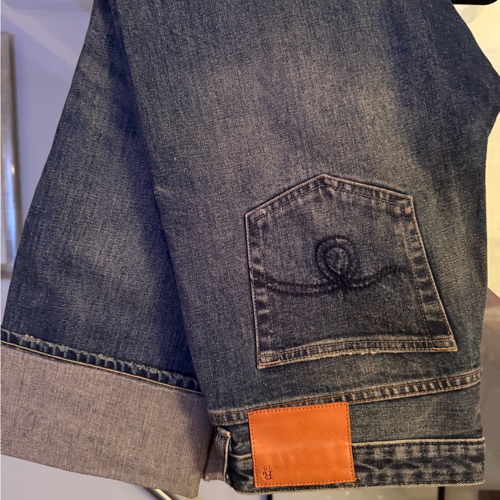 R13 Indigo Cropped Jeans with Tan Accent